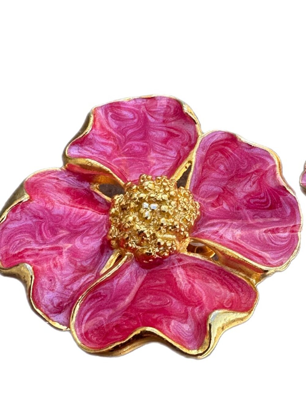 1.75" CLIP ON Avon Vintage 1990s Pink Enamel Dogwood Flower Statement Earrings - Picture 3 of 4